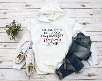 Vallende sneeuw hete cacao verblijf thuis/winter hoodie/grappige Hoodies/Womens hoodie/hoodie voor vrouwen/leuke Hoodies/plus size kleding