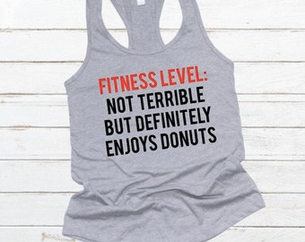 Fitness Not Terrible Loves Donuts/ Trening / Tank do ćwiczeń dla kobiet / Trening w dużych rozmiarach / Koszulki do ćwiczeń / Tank do ćwiczeń / Zabawny trening