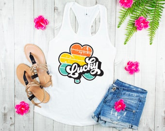 Lucky Tank / St Patricks Day Shirt / St Patricks day Tank / Womens St Patricks Day / St Patricks Shamrock / Vintage Shamrock / Cute tank