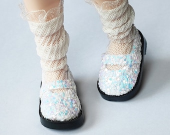 T03 3.5cm WHITE SEQUINS Blythe doll shoes Blythe doll low shoes ob24 ob22 Obitsu Monst Azone doll shoes Mary Jane shoes for Blyth