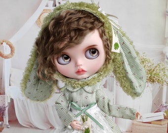 GREEN BUNNY Set ropa para muñeca Blythe, sombrero, vestido, bragas para muñeca, zapatos, calcetines para muñeca Blythe ob24 vestido ob22 traje de muñeca