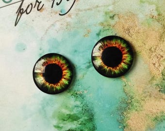 G-14 ONE Pair GREEN orange eye chips for Blythe, Thin Glass Blythe Doll Eyechips