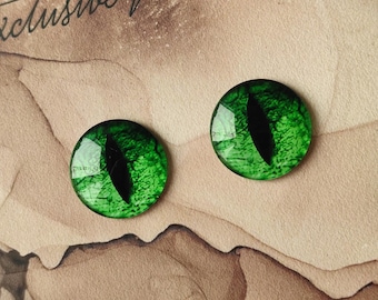 CAT-14 Halloween ONE Pair GREEN eye chips for Blythe, Thin Glass Blythe cat Eyechips green dragon eyes