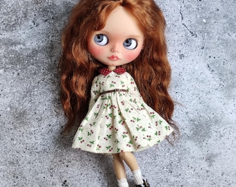 CHERRY LADY set clothes for Blythe doll, Set of Christmas midi dress, socks and shoes for doll, clothes for Blyth ob24 ob22 Azone outfit