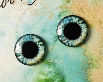 G-07 ONE Pair GREEN and blue turquoise eye chips for Blythe, Thin Glass Blythe Doll Eyechips