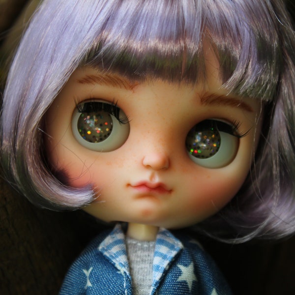 Cute Middie Blythe doll - OOAK Custom doll, TBL custom, Blythe with purple hair, Middle Blythe