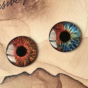 GH-02-1 ONE Pair blue brown heterochromia eye chips for Blythe Doll Eyechips