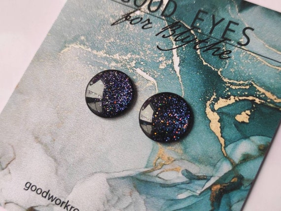 Iridescent Hand Painted eyes Glitter Black Glass eyes Blythe Doll Eye Chips 14mm Furby eyes S-01