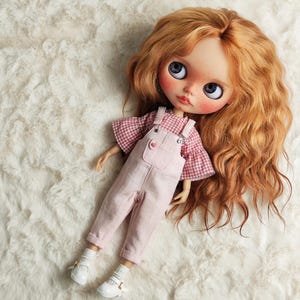 Cute PINK set clothes for Blythe doll, Set of blouse, jumpsuit, socks and shoes for doll, clothes for Blyth ob24 ob22 Azone doll outfit