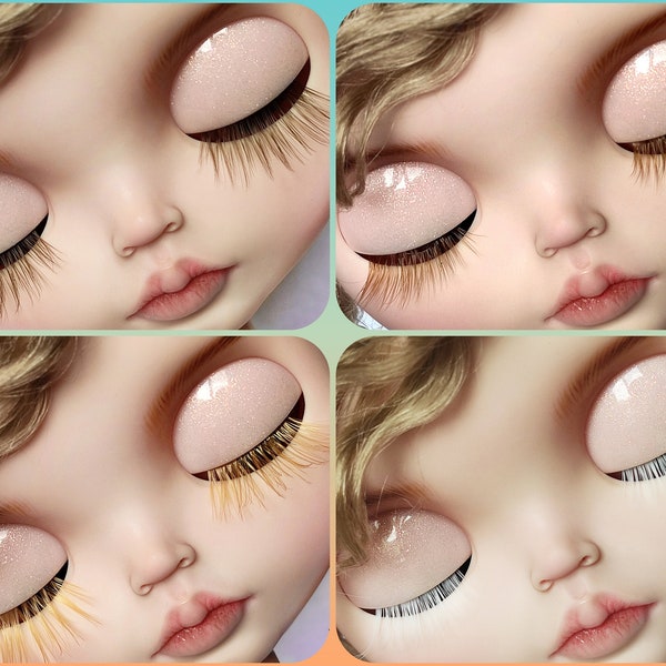 FOUR COLORS - Brown, Blonde and White eyelashes for Blythe dolls, lashes for dolls, eyelashes for doll