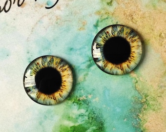 G-11 ONE Pair GREEN and yellow eye chips for Blythe, Thin Glass Blythe Doll Eyechips