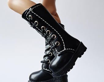 B03 SCHWARZ mit weißen Fäden Blythe Puppe Hohe Schuhe Blythe Puppe Hohe Stiefel ob24 ob22 Obitsu Monst Puppenschuhe