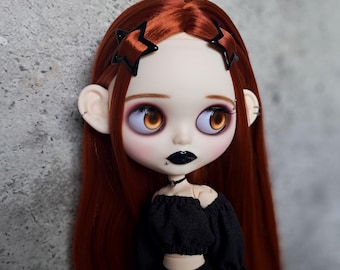 Blythe Custom doll, Y2K gothic Blythe doll, TBL custom Blythe with red hair, girl gift doll, alt doll