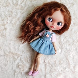 Blythe Doll Clothes: Denim Jumpsuit Dress, T-Shirt & Sneakers