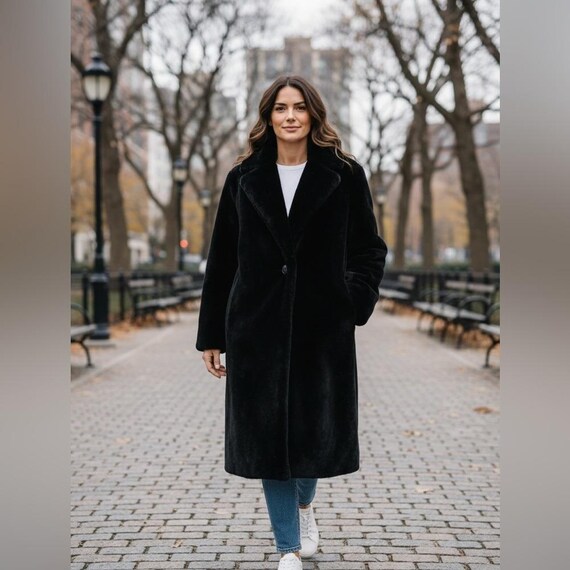 ドニーブルック ヴィンテージ フェイクファー ロングコート ブラック