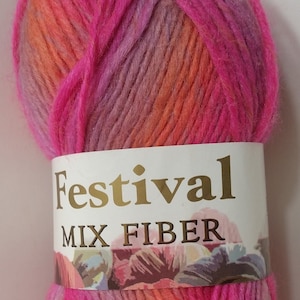 1 Skein ( 2 Skeins Available, No Dye Lot) Festival Mix FiberYarn, 1.75oz/50g, Hand Wash, Lay Flat to Dry