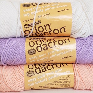 Caron Orlon Dacron Yarn: White, Lilac, Peach - 3oz Medium 4