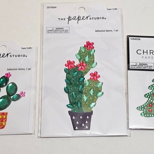 Papierhandwerk, Verzierungen für Scrapbooks, Journals usw., Paper Studio Glitzerpapier mit klebenden Edelsteinen, Kaktus, Weihnachtsbaum