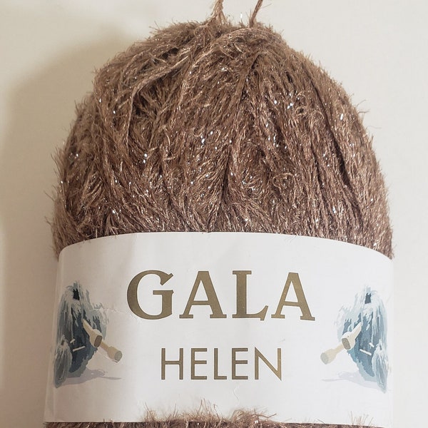 1 Skein(2Available) Gala Helen Yarn, Thin Eyelash Yarn with Sparkle, Color 99 Dark Beige, 1.76oz/50g, 131y/120m, Bulky 5, Hand Wash/Lay Flat