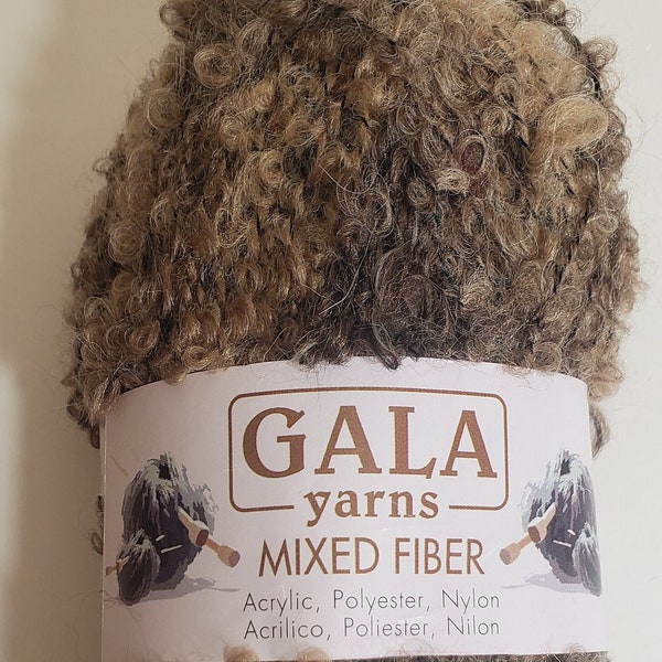 1 Skein (5 Available) Gala Mixed Fiber Yarn, Boucle Yarn, Brown/Taupe/Tan with Loop, 1.76oz/50g, Acrylic/Polyester/Nylon, Machine Wash/Dry