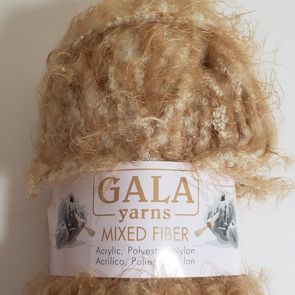 1 Skein (6 Available) Gala Mixed Fiber Yarn, Very Soft Feathery Eyelash Yarn, Tan, 1.76oz/50g, Acrylic/Polyester/Nylon, Machine Wash/Dry