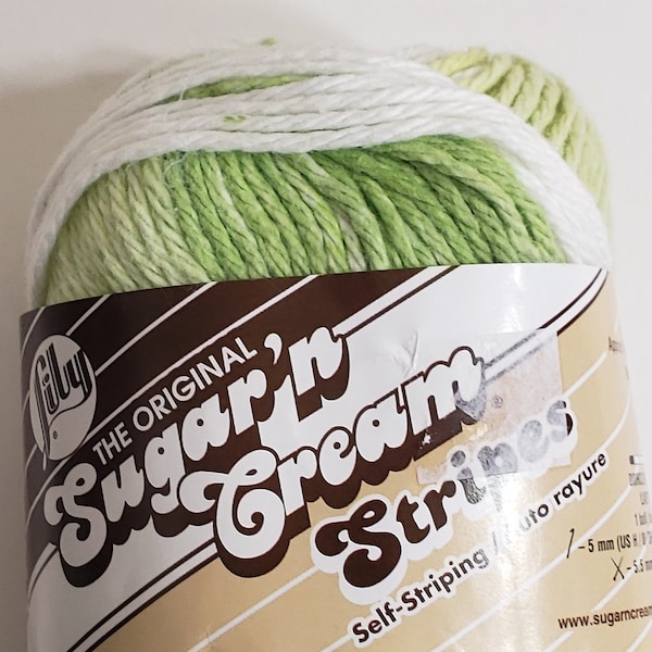 1 Skein Lily The Original Sugar n Cream Stripes Yarn, Lime Stripes, 2oz/56.7g, 95y/86m, 100% Cotton, Medium 4, Machine Wash/Dry