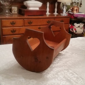 Vintage 1980&#39;s Wooden Doll Cradle with Heart Shaped Cutouts; No Return