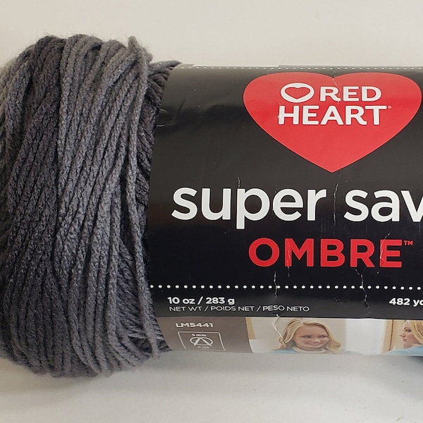 1 Skein Red Heart Super Saver Ombre Yarn, Anthracite (Gray hues) 10 oz/283g, 482y/440m, 100% Acrylic, Machine Wash/Dry, Medium 4