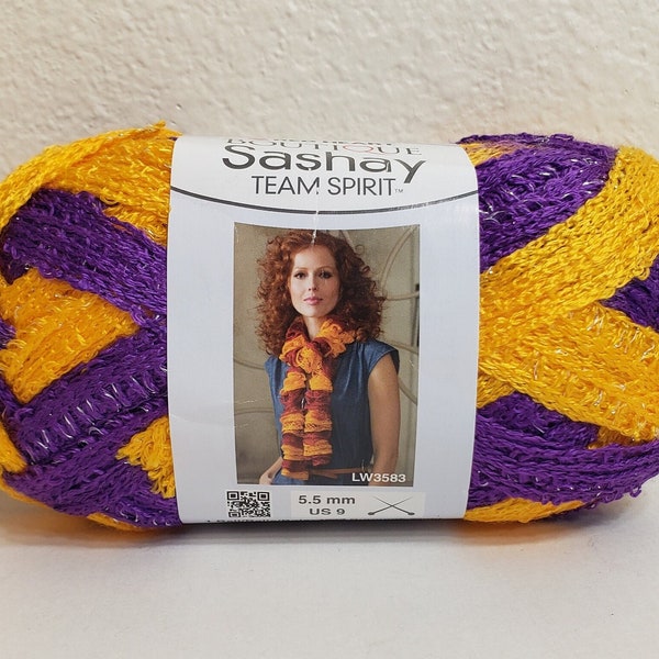 1 Skein (7 available) Red Heart Boutique Sashay Team Spirit Yarn, Purple & Gold, 3.5oz/100g, 30y/27m, Super Bulky 6, Hand Wash/Lay Flat
