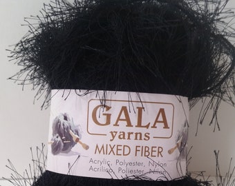 1 Skein (17 Skeins Available) Gala Yarns Mixed Fiber Black eyelash, 1.76oz/50g,