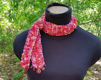 Écharpe fine en tricot multicolore en ruban/ceinture à nouer ornée de perles