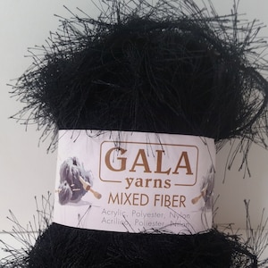 1 Skein (17 Skeins Available) Gala Yarns Mixed Fiber Black eyelash, 1.76oz/50g,
