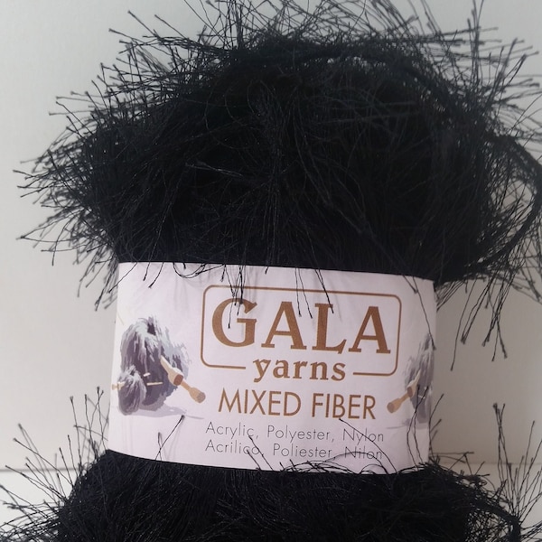 1 Skein (17 Skeins Available) Gala Yarns Mixed Fiber Black eyelash, 1.76oz/50g,