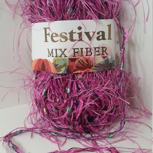 Raspberry Pink Fashion Yarn: Festival Mix Fiber, Eyelash Texture