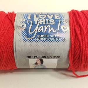 1 Skein I Love This Yarn, Fire Red, Dye Lot 147648, 7oz/199g, 355yds/325m, Medium 4, 100% Acrylic, Machine Wash/Dry