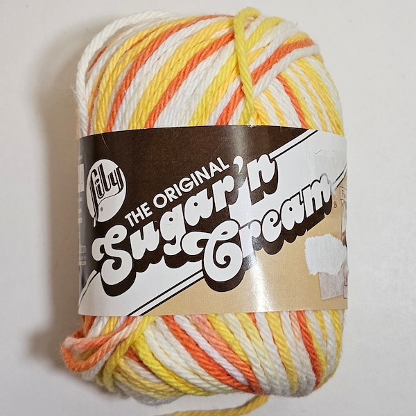 1 Skein Lily The Original Sugar 'n Cream Yarn, Creamsicle (Yellow, Orange & White) 2oz/56.7g, 100% Cotton, Medium 4, Machine Wash and Dry