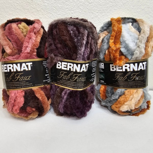 1 Skein (15 Full & 1 Partial Available) Bernat Fab Faux Yarn, Shearling, Rabbit, Beaver, 2.5oz/70g, 25y/23m, Acrylic, Made in Italy, HW/LF
