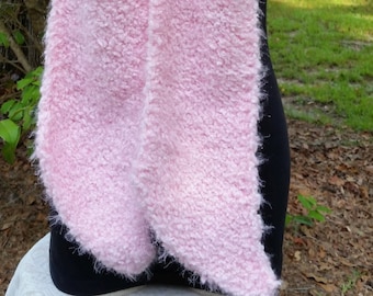 6 x 64 inches Diagonally Knitted Pink Scarf in a Soft Bulky Yarn