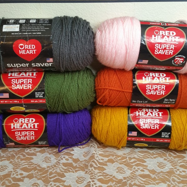 1 Skein (Full/Partial Skeins available from 6 Colors) Red Heart Super Saver Yarn, No Dye Lot, 3.8-7oz, 100% Acrylic, MW/Dry, Medium 4