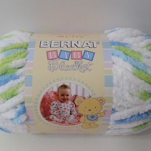 Bernat Baby Blanket Yarn: Funny Prints, Blue, Green, White (3.5oz Skein)