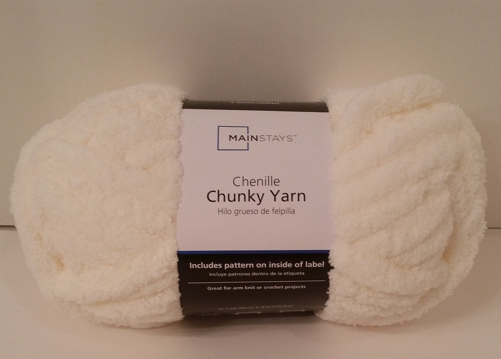 Mainstays Chunky Chenille Yarn, 31.7 yd, Ivory, 100% Polyester, Super Bulky,  Pack of 4 