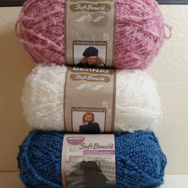 1 Skein ( 22 Full Skeins from 2 Colors) Bernat Soft Boucle Yarn,  No Dye Lot, Textured Yarn