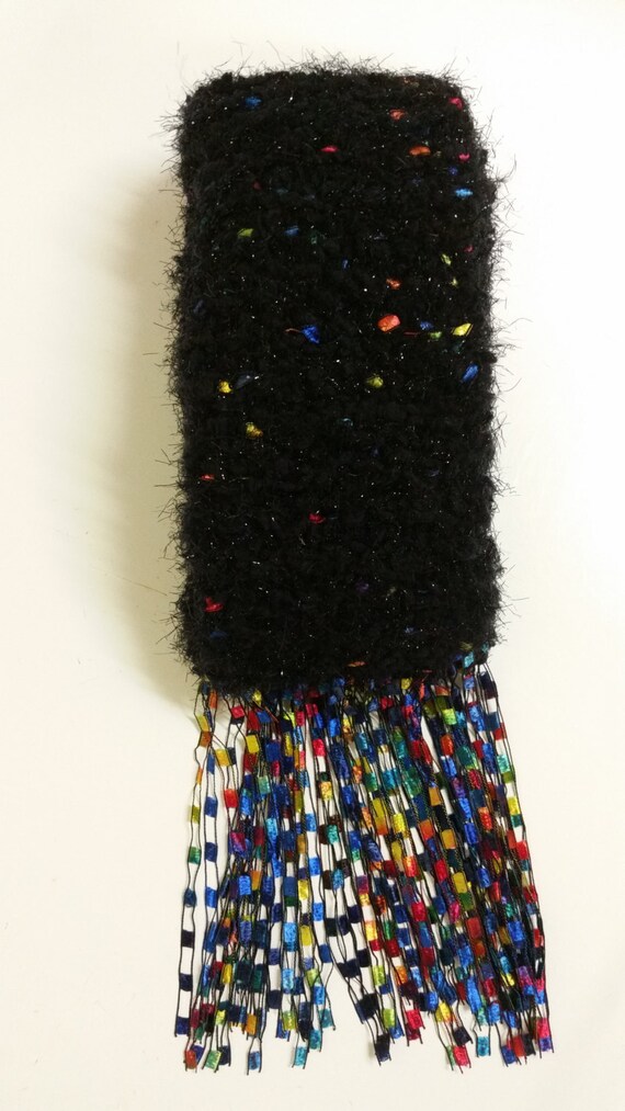 Knitted Black and Multi-colored Scarf With Fringe - Etsy