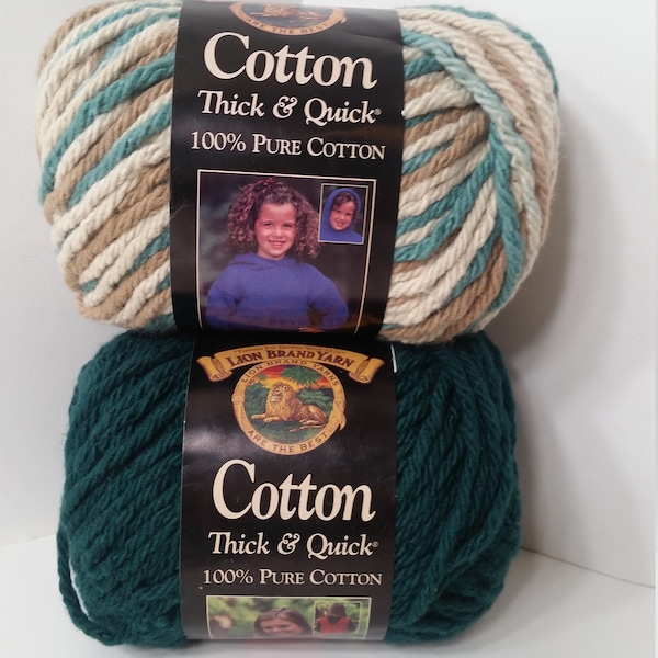 1 Skein ( 7 Skeins Available in 2 Colors) Lion Brand 100% Pure Cotton Thick & Quick Yarn, 6-7oz/170-198g, 79-92y/72-84m, Machine Wash/Dry