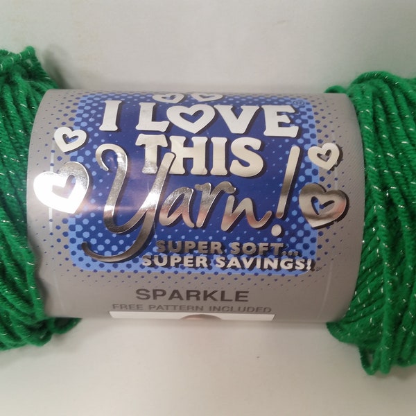 1 Skein (1 Full & 2 Partial Skeins)I Love This Yarn Sparkle, Jelly Bean (Green with Silver), Acrylic,Medium 4