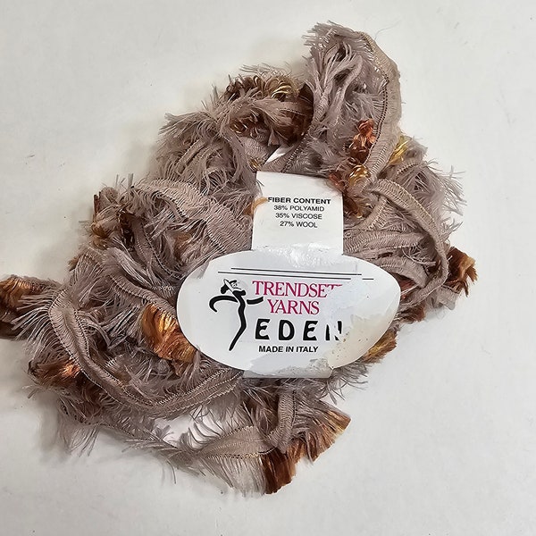 1 Disheveled Skein Trendsetter Yarns Eden, Color # 18 Beige, Brown, 1.75oz/50g,  Wool Blend, Made in Italy, Hand Wash/Lay Flat