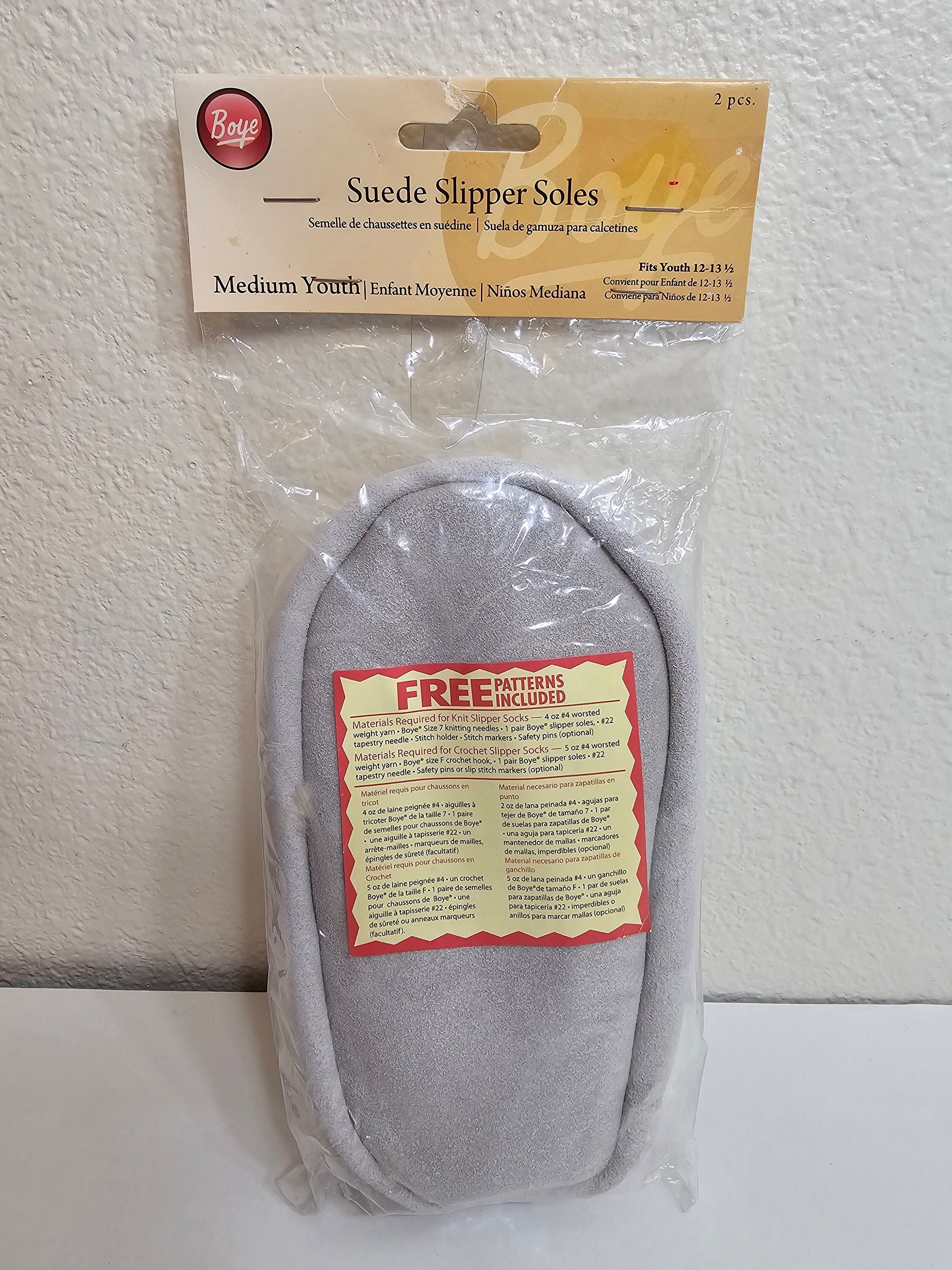 Boye Suede Slipper Soles to Make a Pair of Slippers Fits Medium Youth 12 13 1 2 Free Pattern Included Etsy