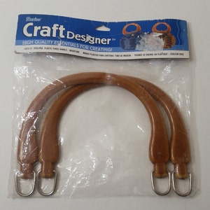 Pair Darice Craft Designer Plastic Woodtone Purse Handles with Metal D-Rings