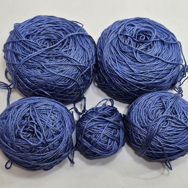 Lot of 5 Balls (Multiple Sizes) of Blue Crochet Thread, No Label, Total Weight 12.2oz