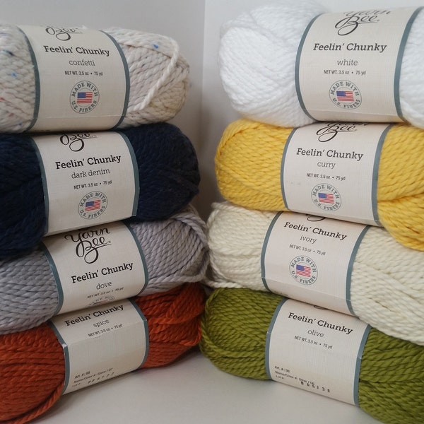 1 Skein (54 Skeins Available from 5 Colors) Yarn Bee Feelin Chunky, 3.5oz/100g, 75y/69m, Bulky 5, Cotton, Machine Wash/Dry